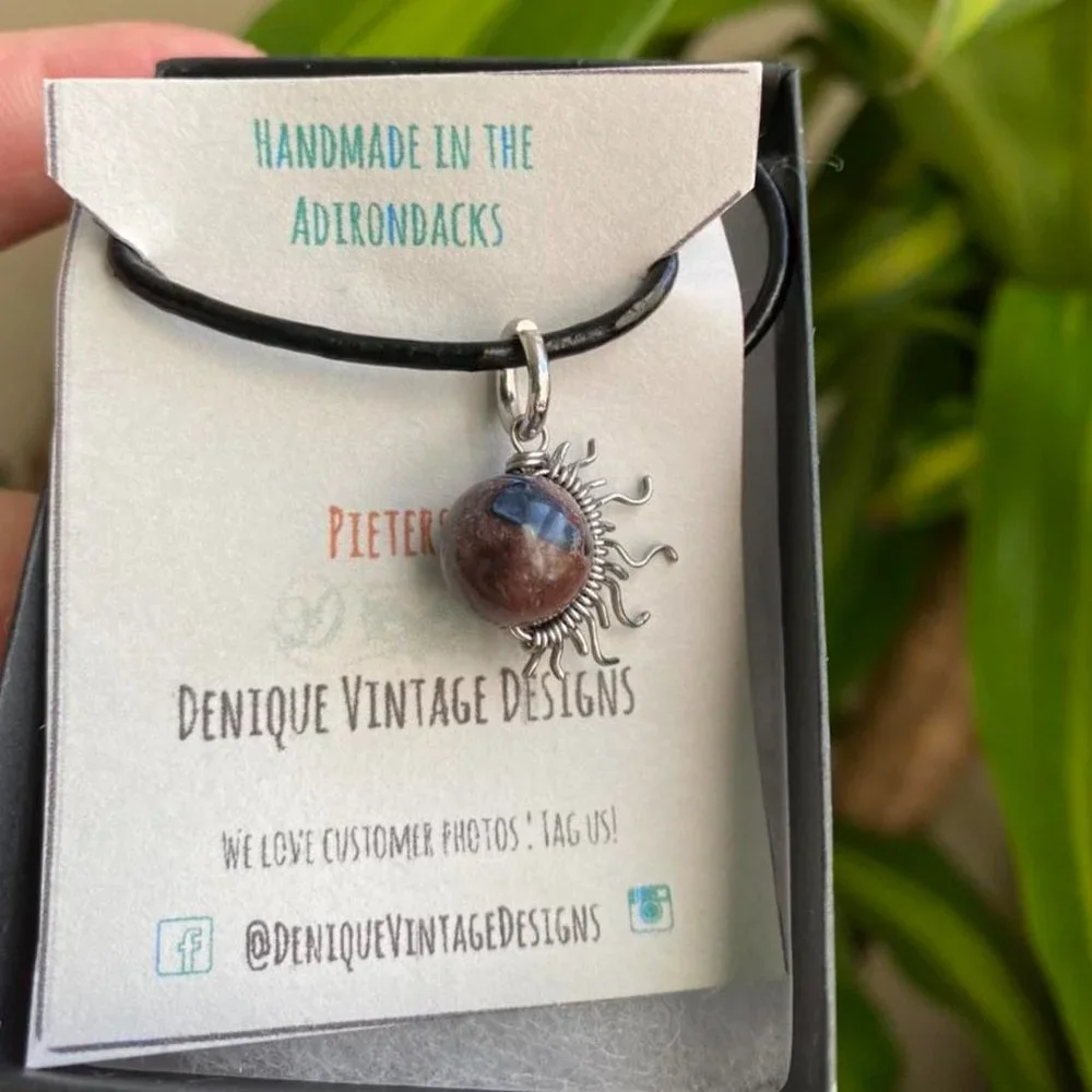 Stainless steel Pietersite tigers eye Sunburst Pendant Choker - Picture 3 of 4